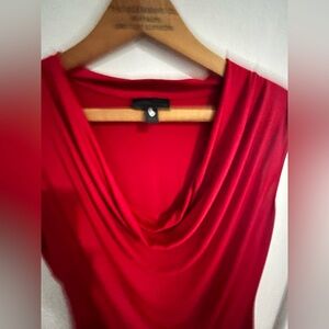 Christmas ready sleeveless cowl neck top, bright red, flattering. Xmas, Santa